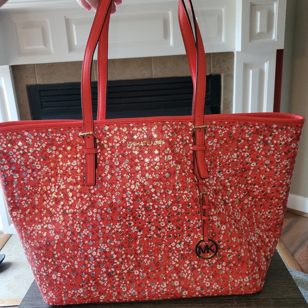 Large Michael Kors Red Floral Tote